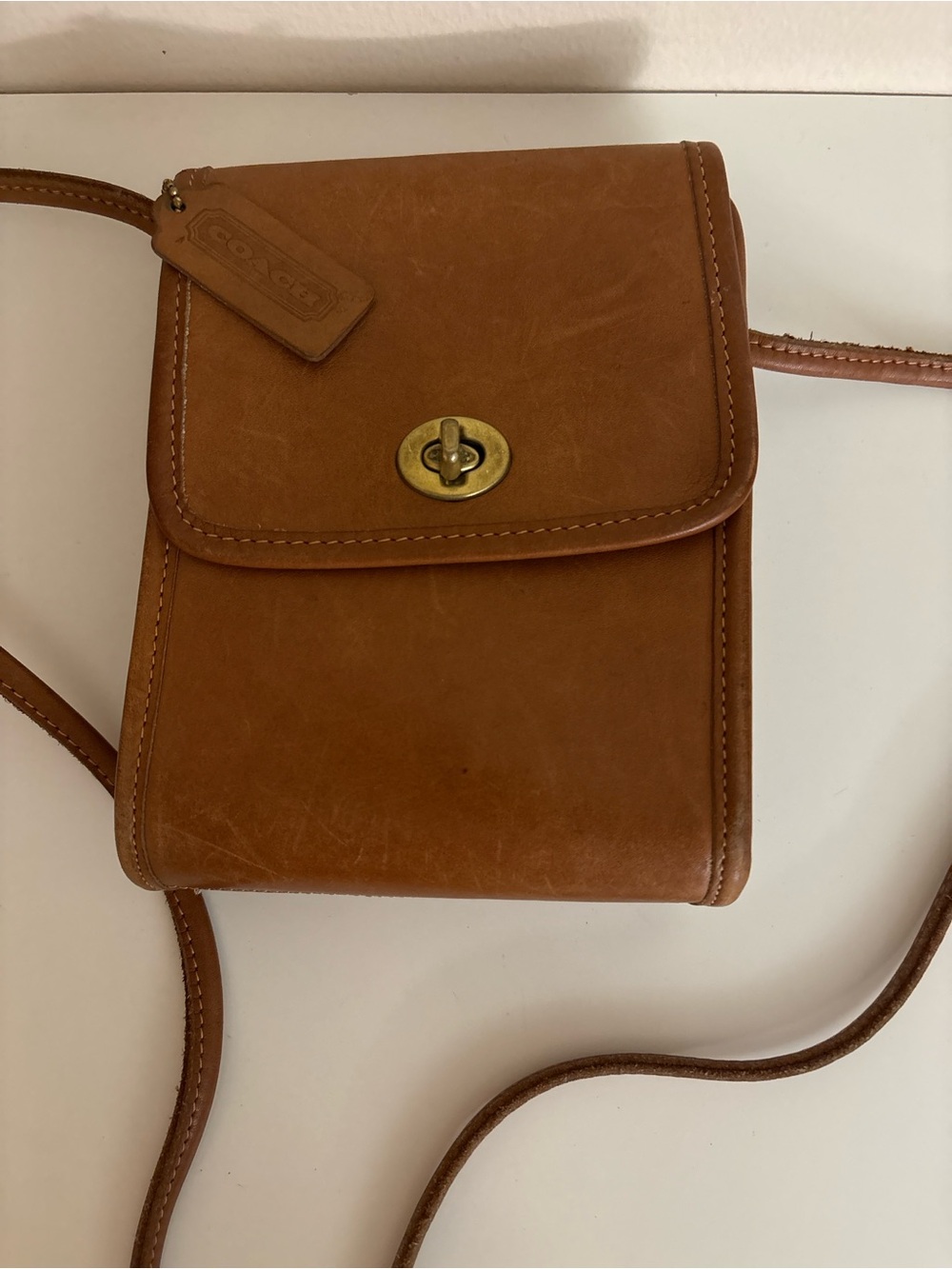 Vintage Coach Brown Leather Crossbody Phone Pouch